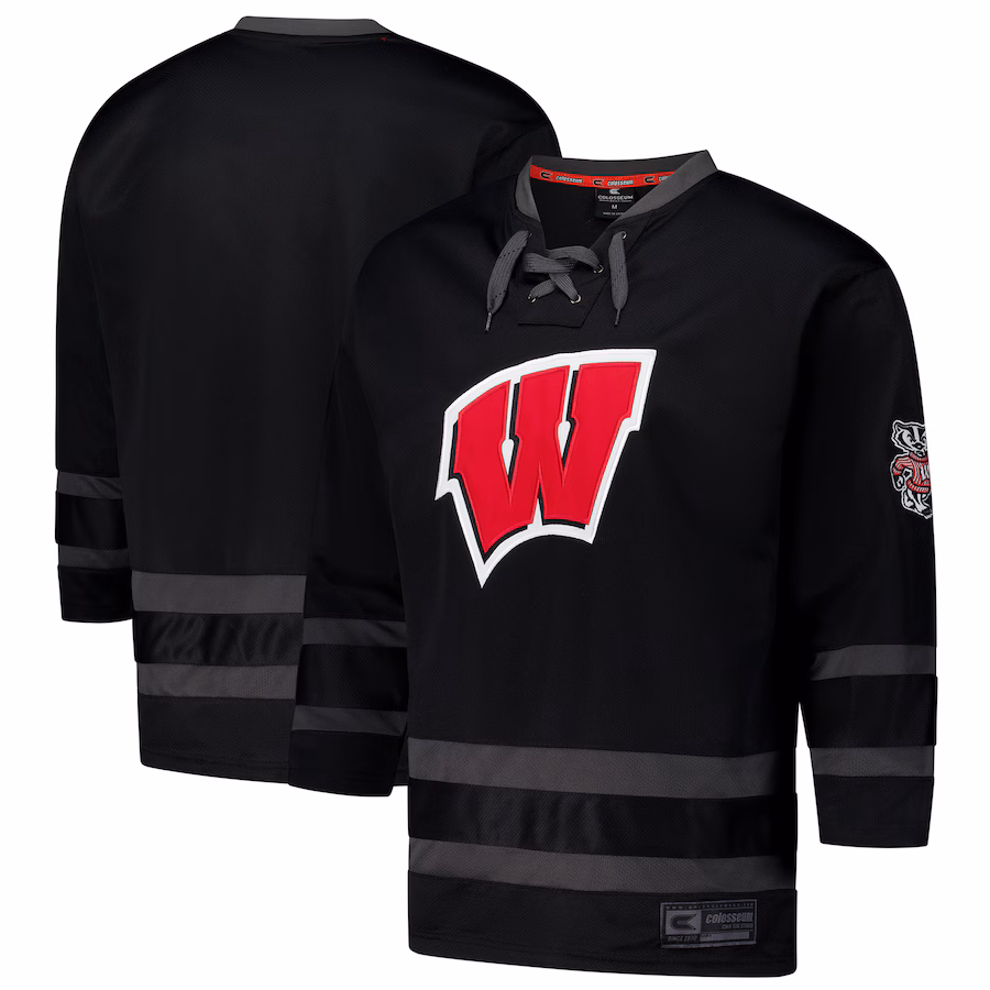 Men's Colosseum Black Wisconsin Badgers On The Ice Hockey Jersey - Jersey