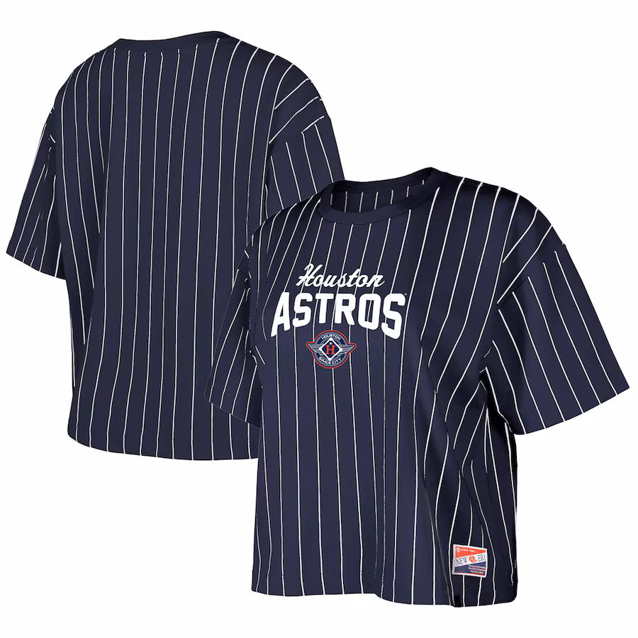 Women's Houston Astros New Era Navy 2025 City Connect Boxy Pinstripe T-Shirt - Jersey