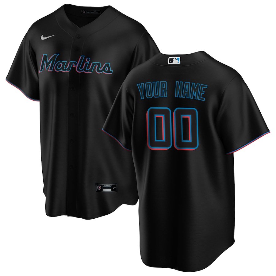 Men's Miami Marlins Nike Black Alternate Replica Custom Jersey - Jersey
