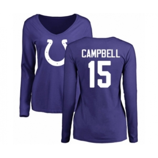 Football Women's Indianapolis Colts #15 Parris Campbell Royal Blue Name & Number Logo Long Sleeve T-Shirt - Jersey