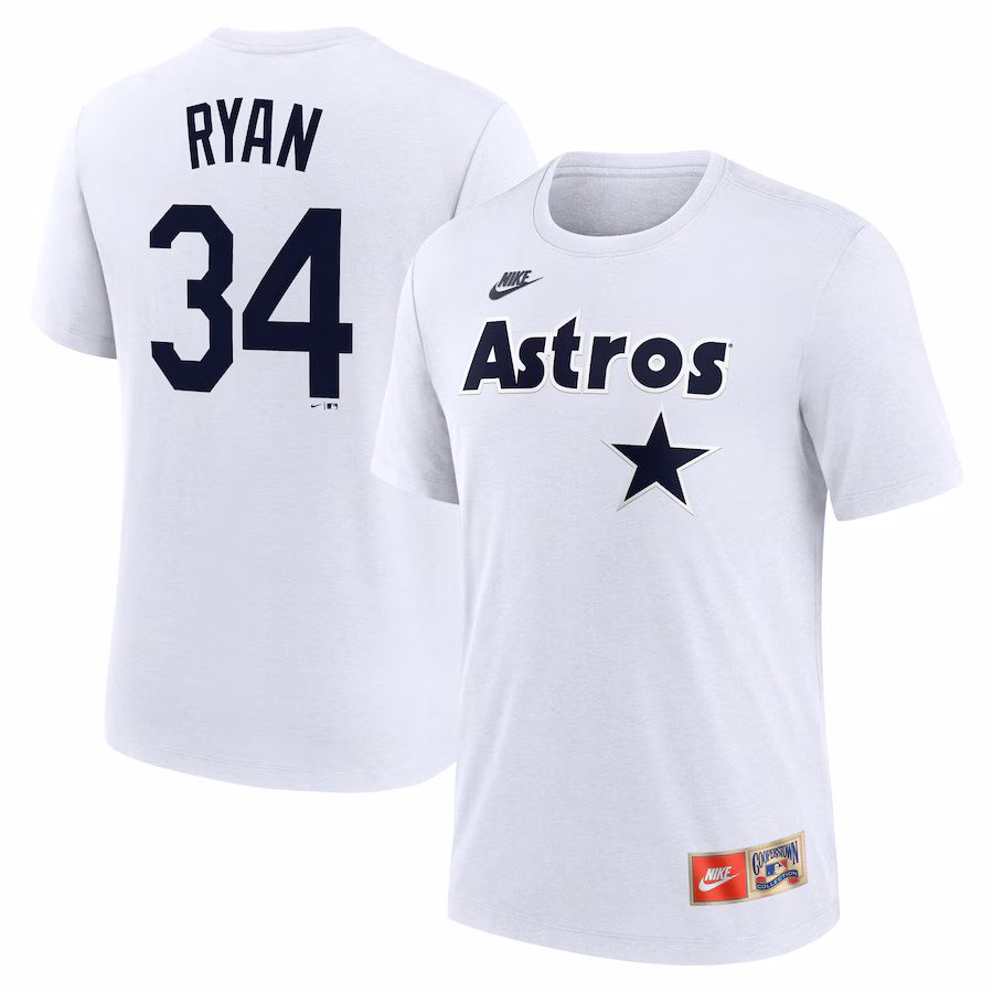 Men's Houston Astros Nolan Ryan Nike White Cooperstown Collection Name & Number Tri-Blend T-Shirt - Jersey