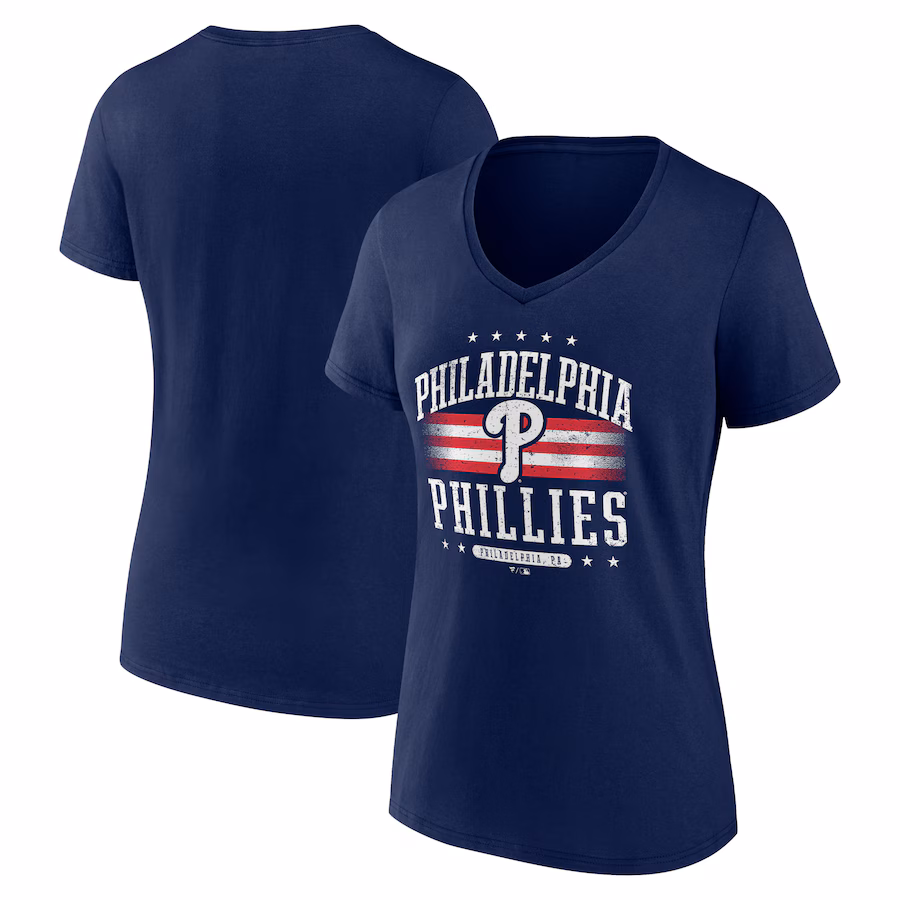 Women's Philadelphia Phillies Navy Americana Team V-Neck T-Shirt - Jersey
