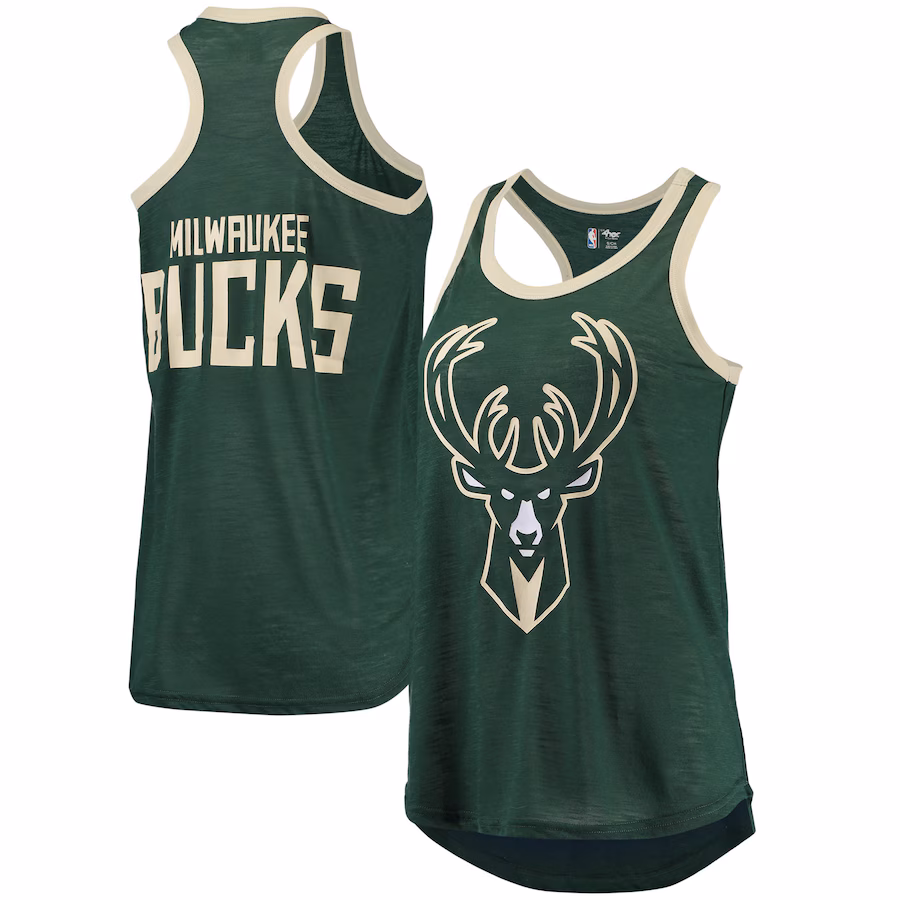 Women's Milwaukee Bucks G-III Sports by Carl Banks Hunter Green Showdown Scoop-Neck Racerback Tank Top - Jersey