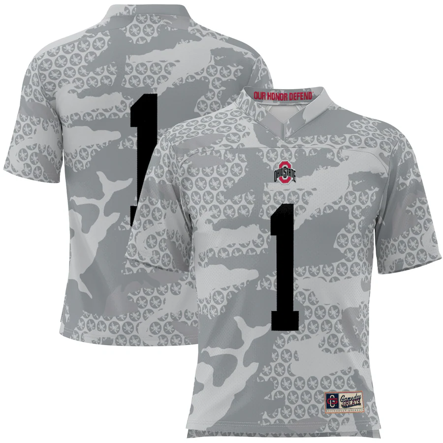 Youth GameDay Greats #1 Gray Ohio State Buckeyes Camo Football Jersey - Jersey
