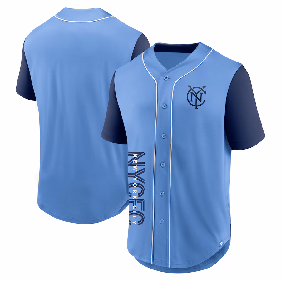 Men's New York City FC Fanatics Light Blue Balance Fashion Baseball Jersey - Jersey