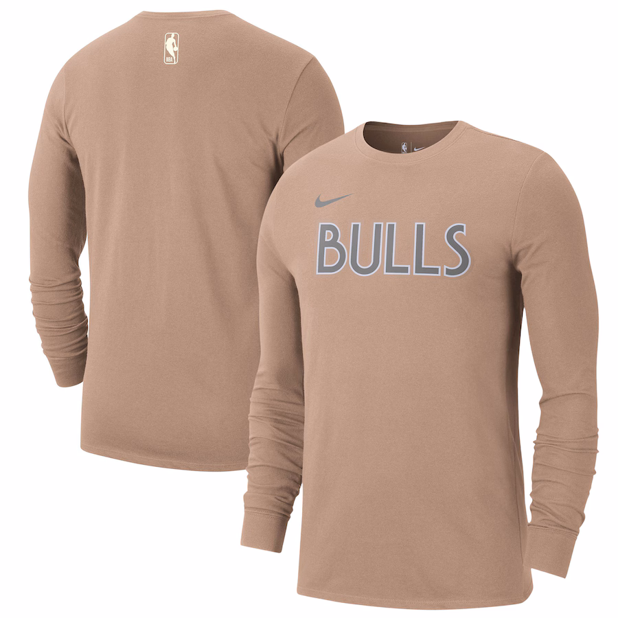 Men's Chicago Bulls Nike Tan 2024/25 City Edition Essential Logo Long Sleeve T-Shirt - Jersey
