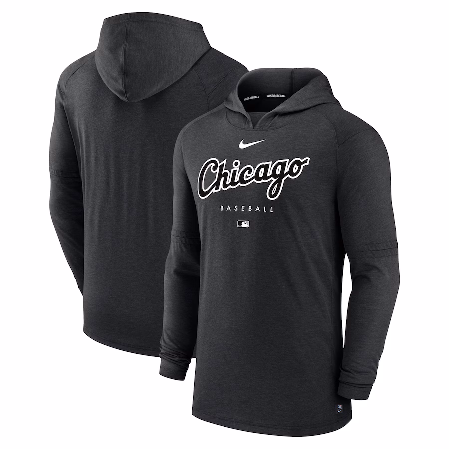 Men's Chicago White Sox Nike Heather Black Authentic Collection Early Work Tri-Blend Performance Pullover Hoodie - Jersey