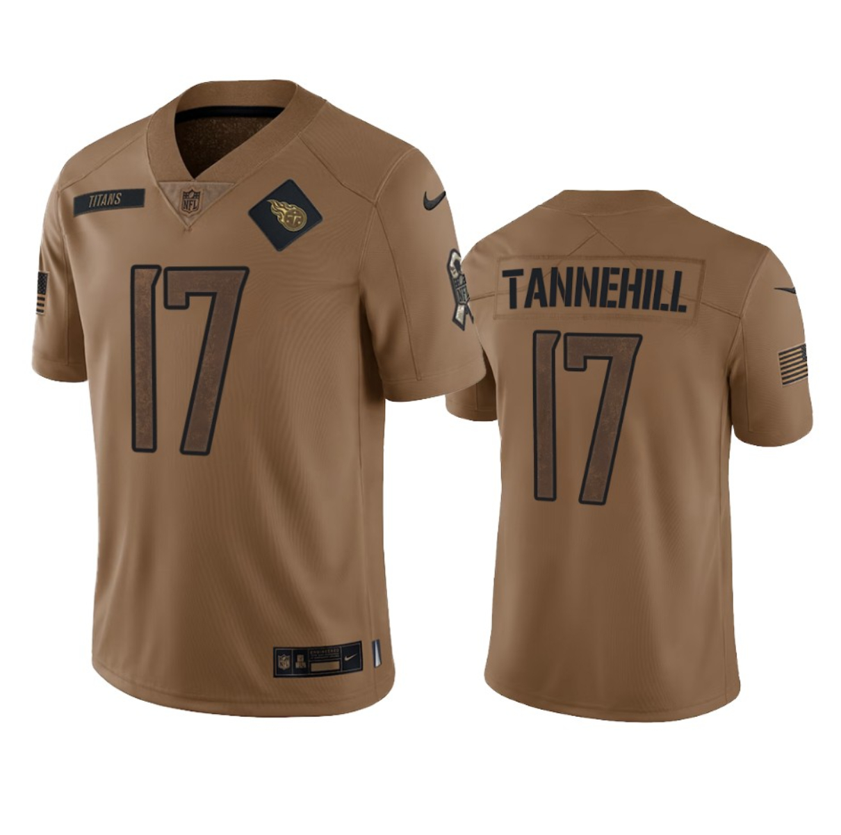 Men's Tennessee Titans #17 Ryan Tannehill 2023 Brown Salute To Service Football Stitched Jersey - Jersey