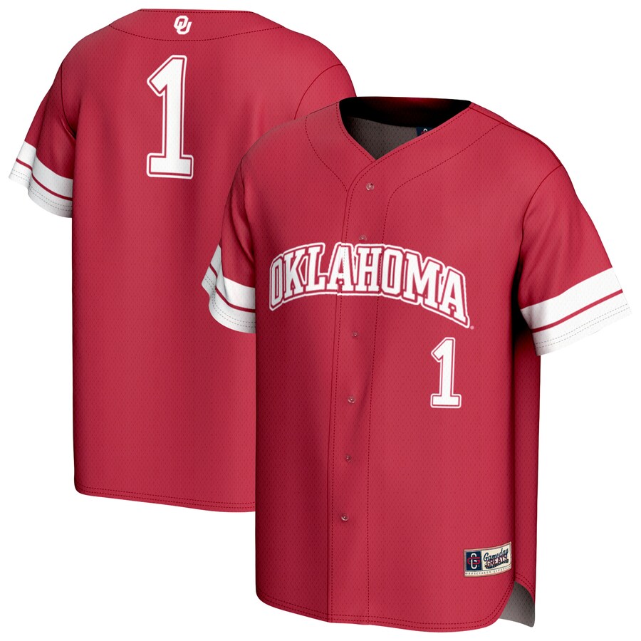 Unisex GameDay Greats #1 Crimson Oklahoma Sooners Lightweight Collegiate Baseball Fashion Jersey - Jersey
