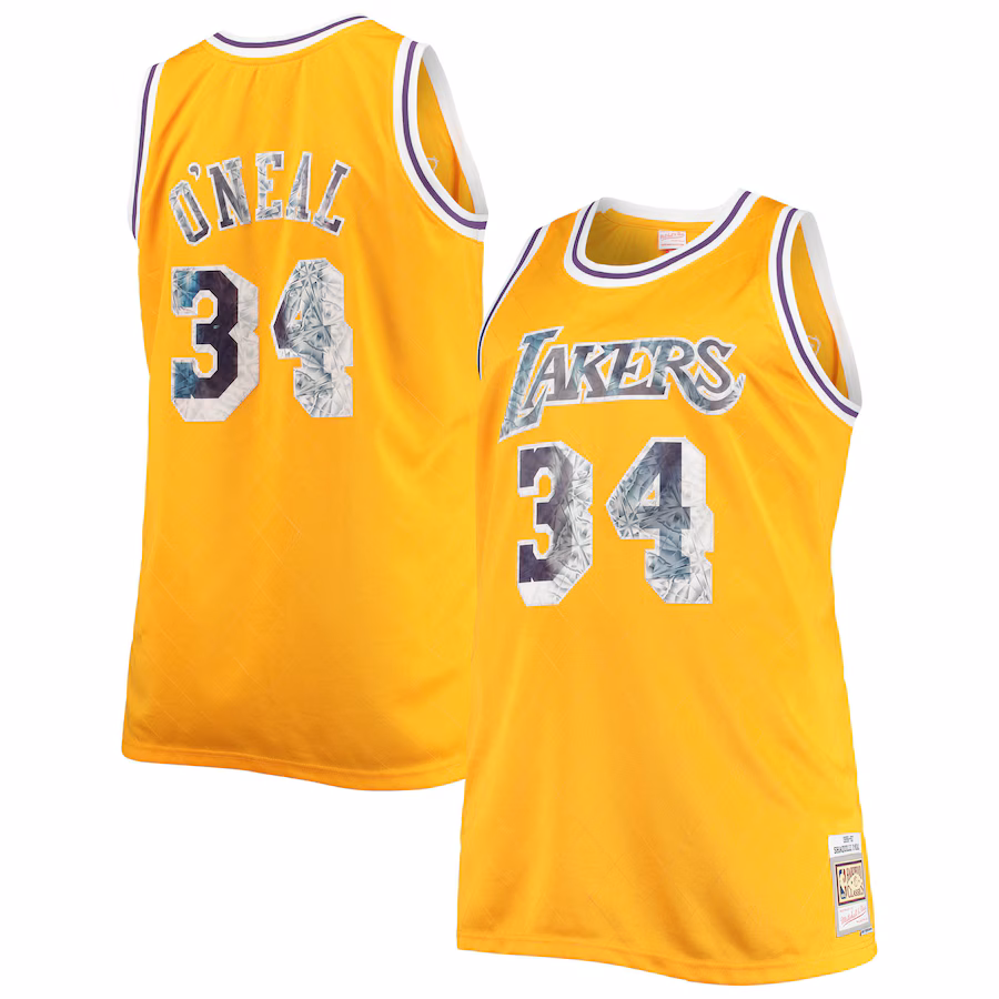 Men's Los Angeles Lakers Shaquille O'Neal Mitchell & Ness Gold Big & Tall 1996-97 NBA 75th Anniversary Diamond Swingman Jersey - Jersey