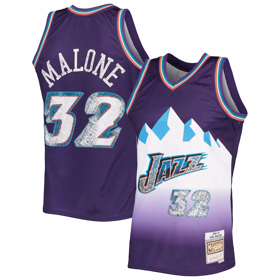 Men's Utah Jazz Karl Malone Mitchell & Ness Purple 1996/97 Hardwood Classics NBA 75th Anniversary Diamond Swingman Jersey - Jersey