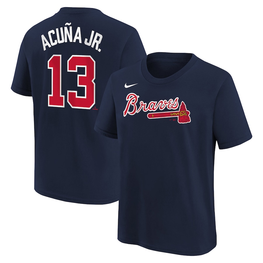 Youth Atlanta Braves Ronald Acuña Jr. Nike Navy Home Player Name & Number T-Shirt - Jersey