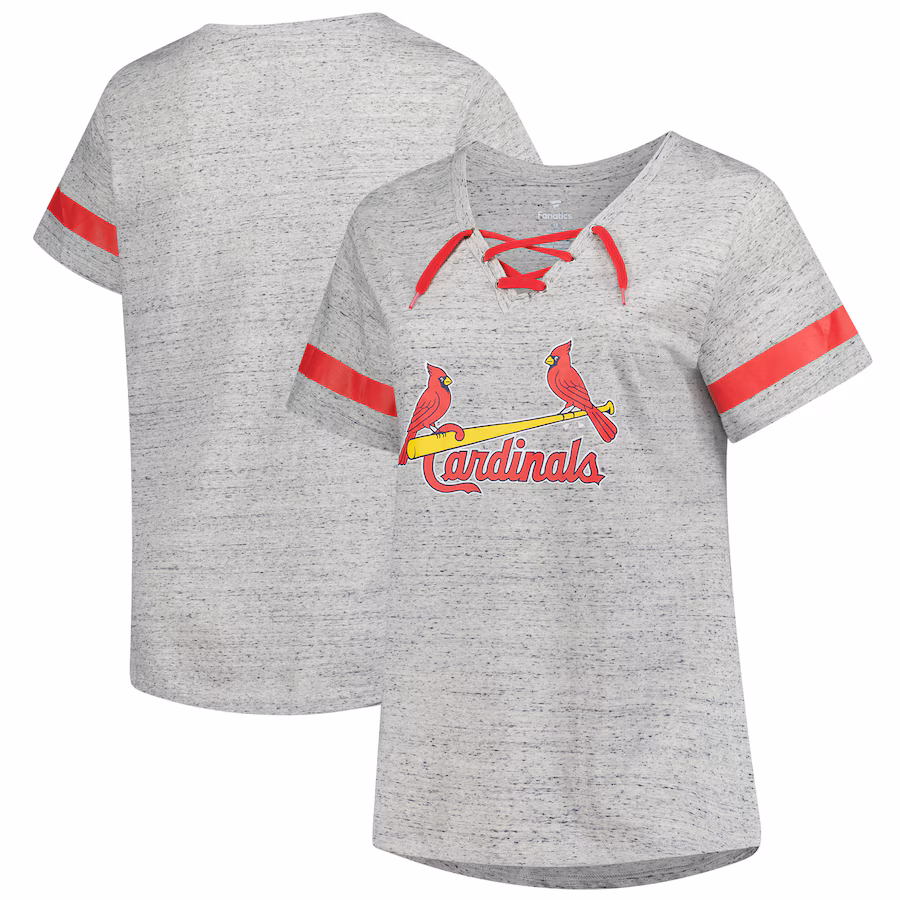 Women's St. Louis Cardinals Profile Heather Gray Raglan Lace-Up Fleck T-Shirt - Jersey