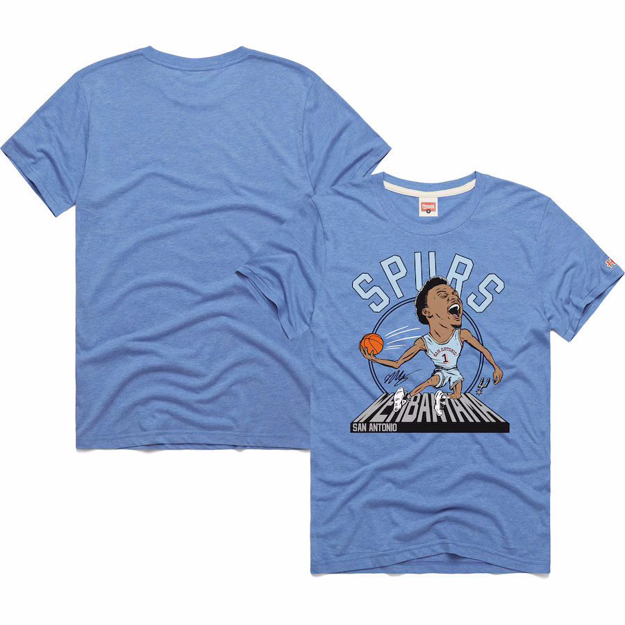 Unisex San Antonio Spurs Victor Wembanyama Homage Light Blue 2024/25 City Edition Caricature Tri-Blend T-Shirt - Jersey