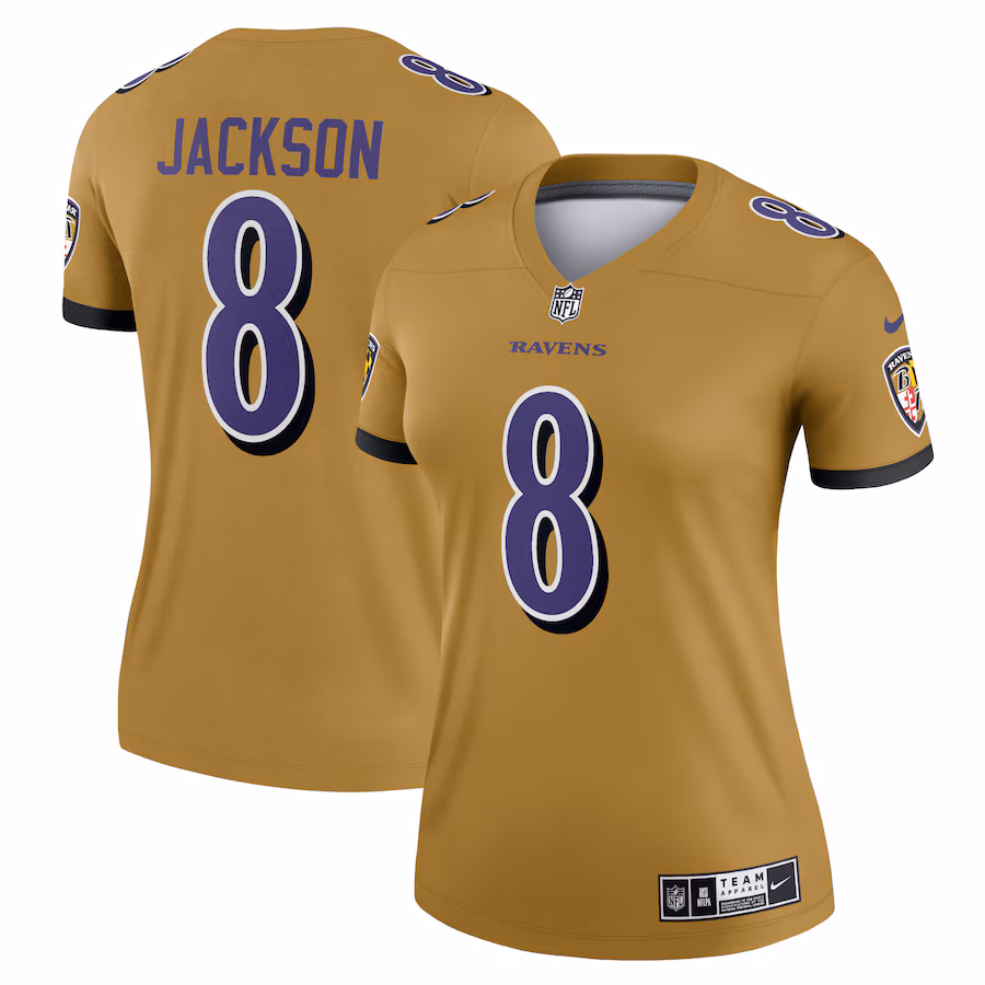 Women's Baltimore Ravens Lamar Jackson Nike Gold Inverted Legend Jersey - Jersey