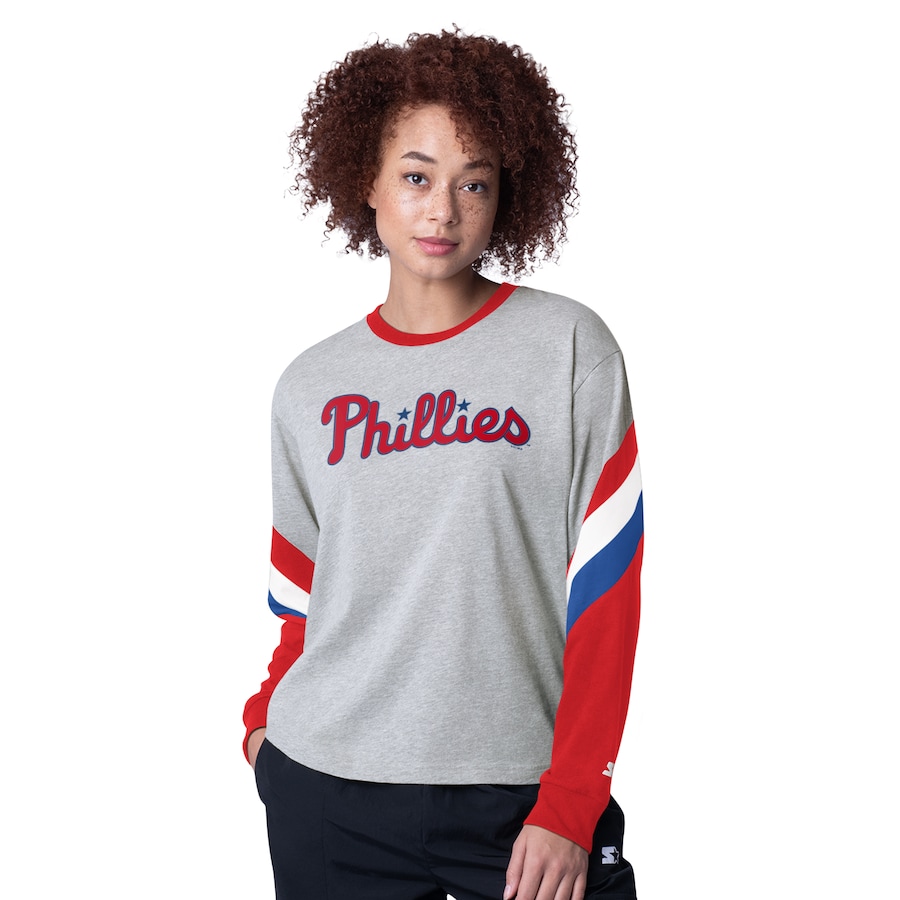 Women's Philadelphia Phillies Starter Heather Gray Triple A Fashion Color Block Long Sleeve Top - Jersey