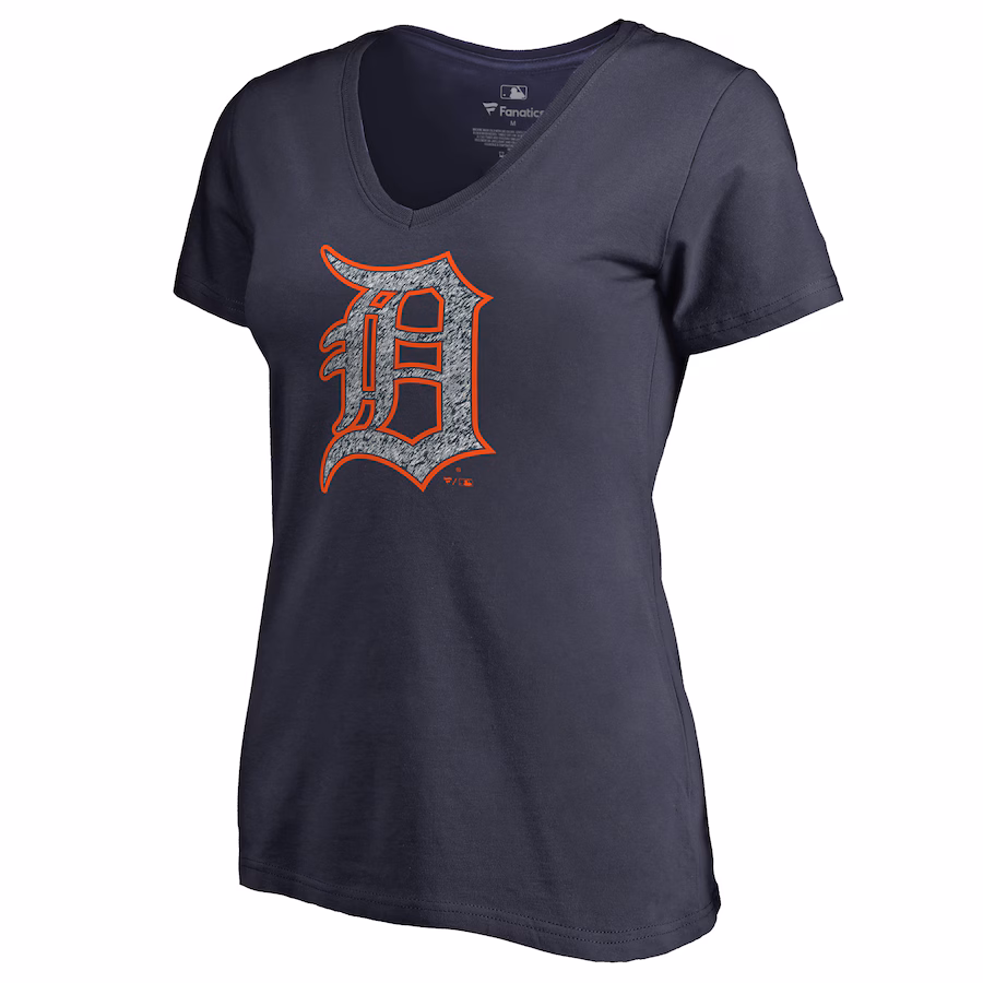 Women's Detroit Tigers Navy Static Logo V-Neck T-Shirt - Jersey