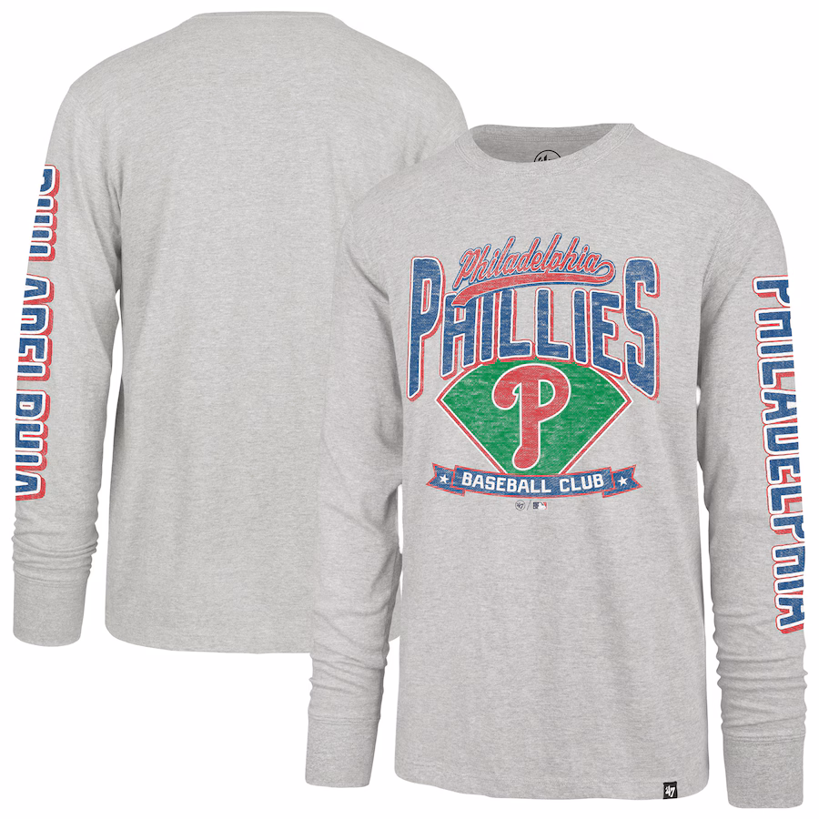 Men's Philadelphia Phillies '47 Gray Fair Ball Franklin Long Sleeve T-Shirt - Jersey