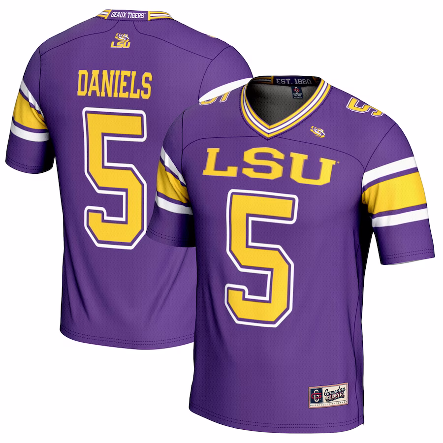 Jayden Daniels LSU Tigers GameDay Greats Football Fashion Jersey - Purple - Jersey