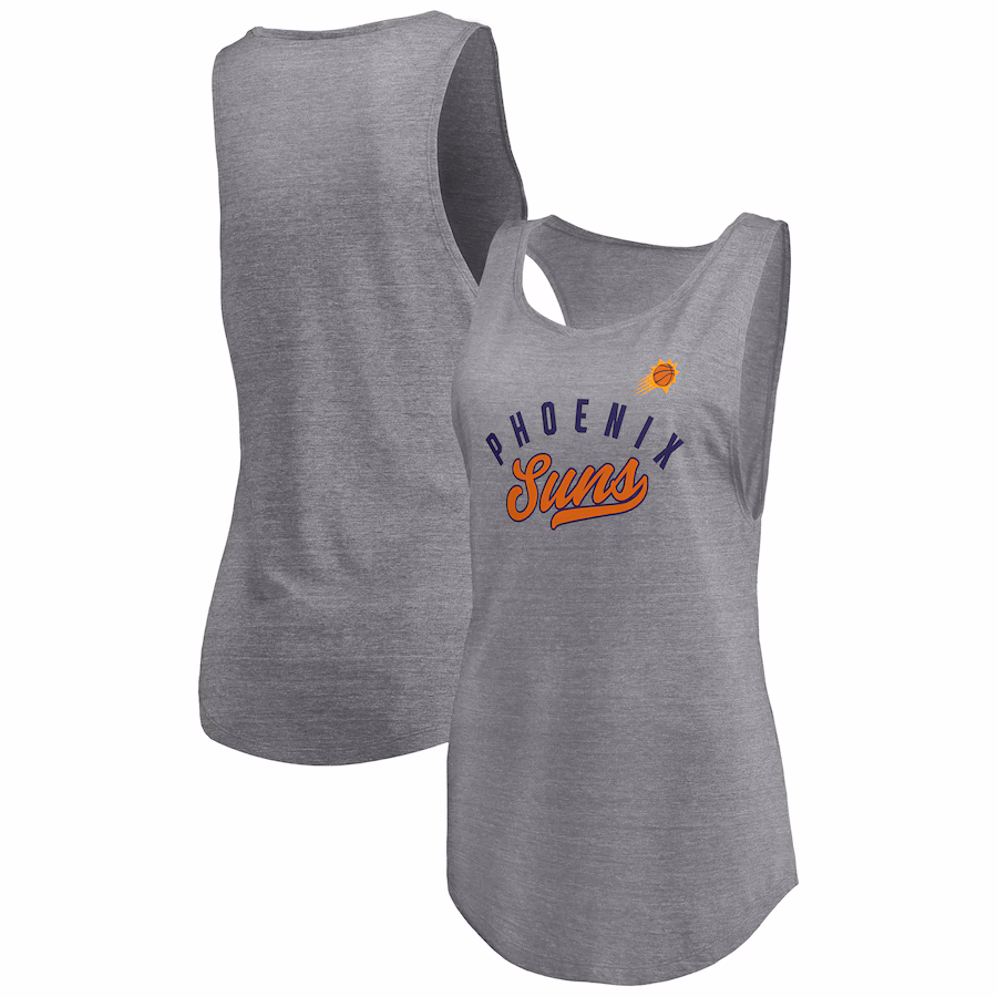 Women's Phoenix Suns Fanatics Heathered Gray Quality Time Open Scoop Neck Tri-Blend Tank Top - Jersey