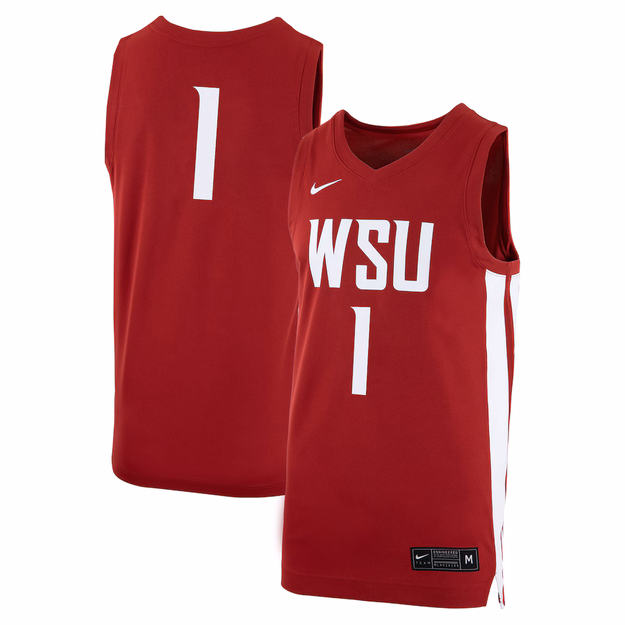 #1 Washington State Cougars Nike Logo Replica Basketball Jersey - Crimson - Jersey