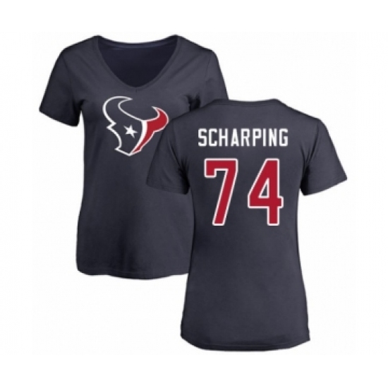 Football Women's Houston Texans #74 Max Scharping Navy Blue Name & Number Logo T-Shirt - Jersey