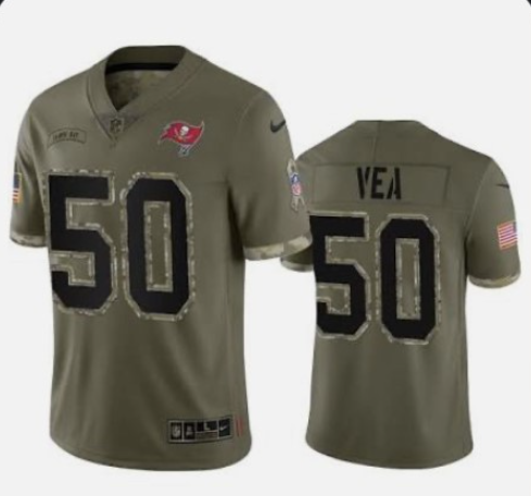Men's Tampa Bay Buccaneers #50 Vita Vea 2022 Olive Salute To Service Limited Stitched Jersey - Jersey