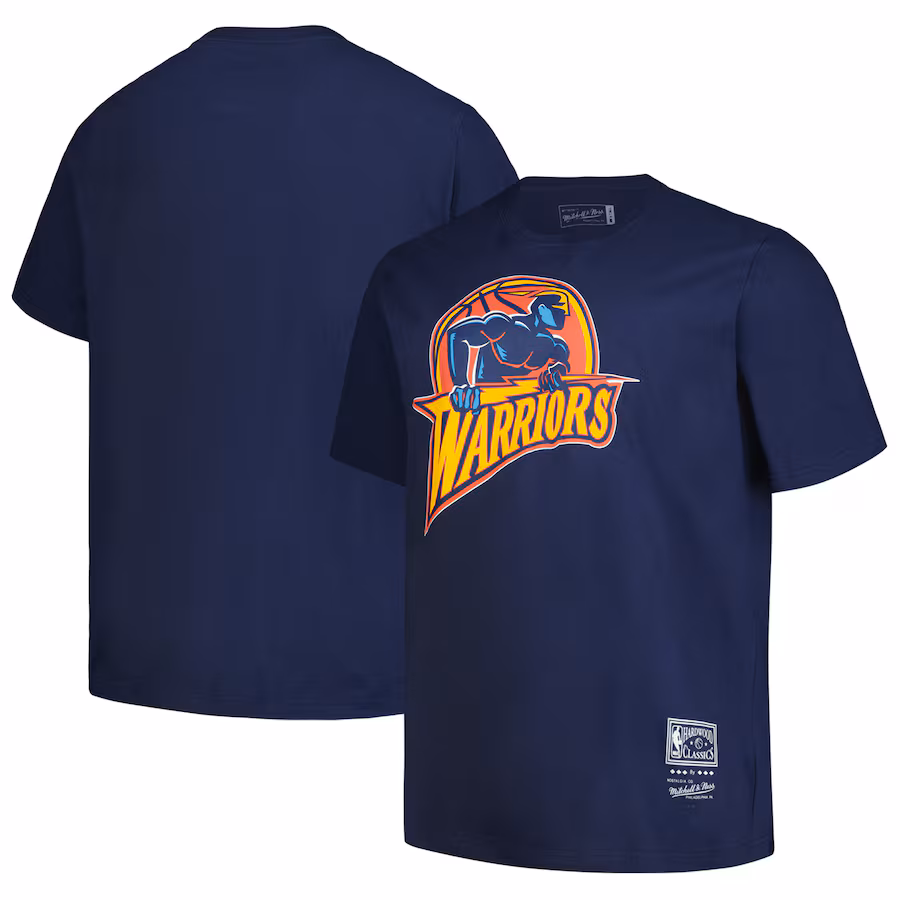 Men's Golden State Warriors Mitchell & Ness Navy Big & Tall Hardwood Classics Vintage Logo T-Shirt - Jersey