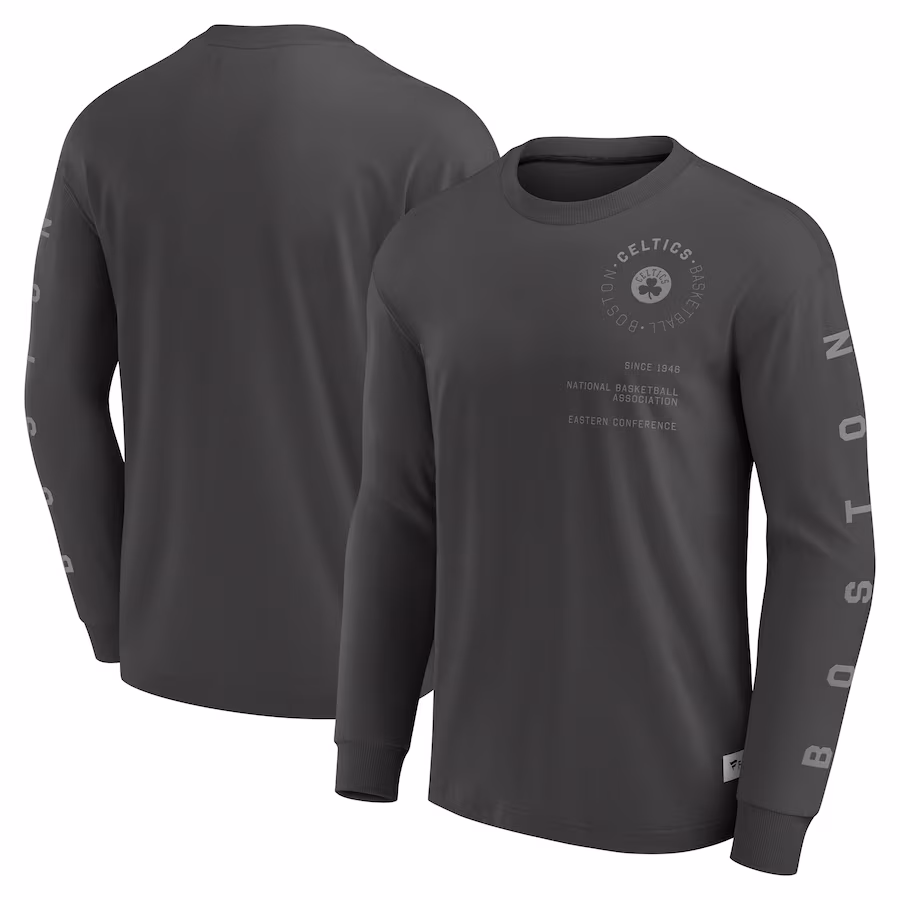 Men's Boston Celtics Fanatics Gray Elements Future Ground Tonal Info Long Sleeve T-Shirt - Jersey