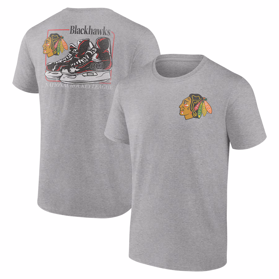 Men's Chicago Blackhawks Heather Gray Glory Skates T-Shirt - Jersey