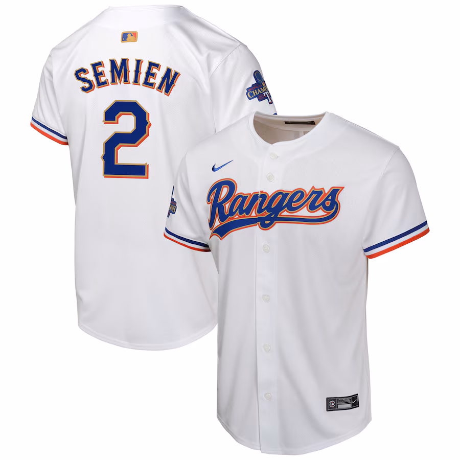 Youth Texas Rangers Marcus Semien Nike White 2024 Gold Collection Limited Player Jersey - Jersey