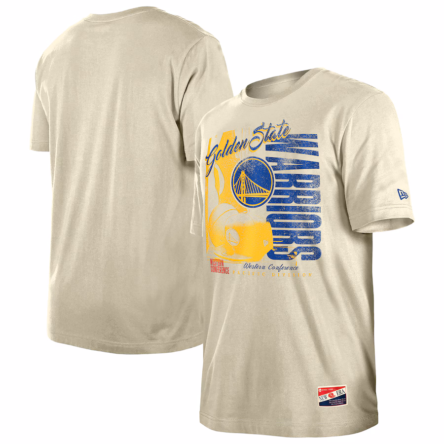 Men's Golden State Warriors  New Era Cream Distressed Throwback Vintage Color Pack T-Shirt - Jersey