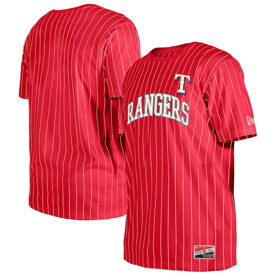 Men's Texas Rangers New Era Red Throwback Pinstripe T-Shirt - Jersey