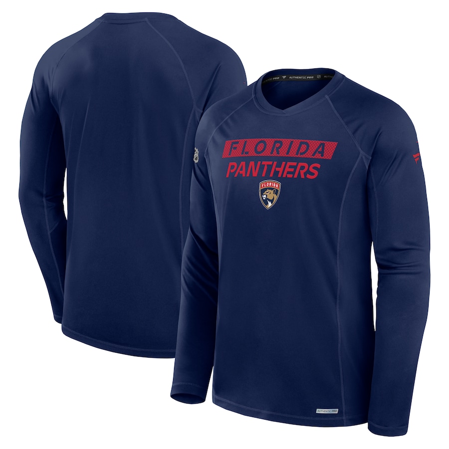 Men's Florida Panthers Fanatics Navy Authentic Pro Rink Tech Long Sleeve T-Shirt - Jersey