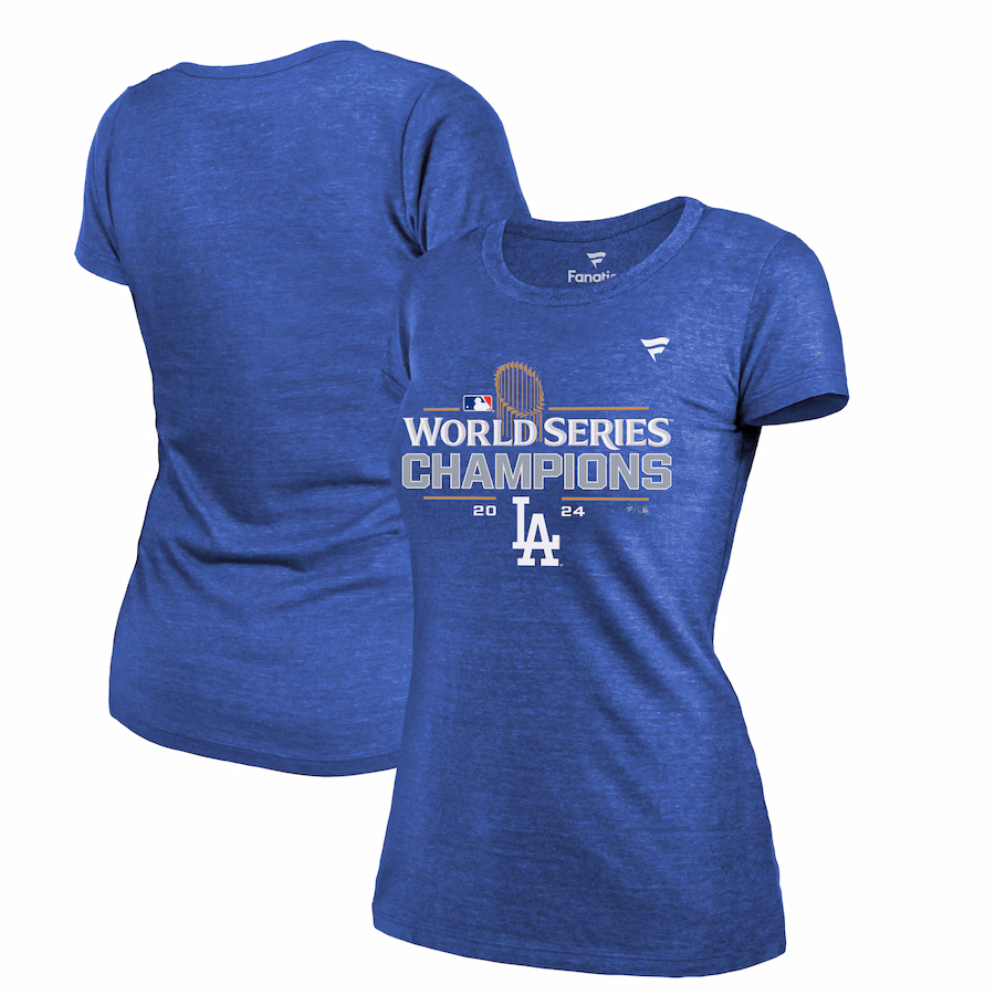 Women's Los Angeles Dodgers Fanatics Royal 2024 World Series Champions Locker Room Tri-Blend T-Shirt - Jersey