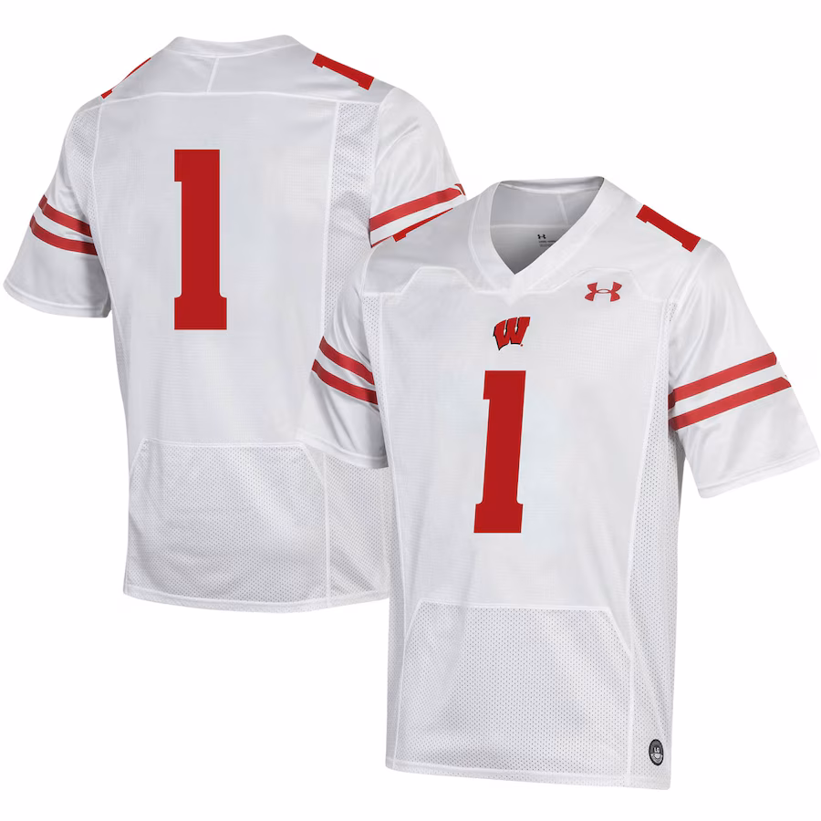Men's Under Armour #1 White Wisconsin Badgers Replica Football Jersey - Jersey