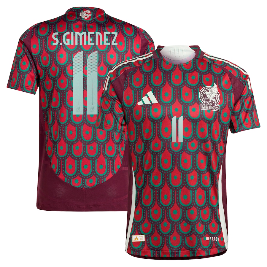 Men's Mexico National Team Santiago Giménez adidas Burgundy 2024 Home Authentic Player Jersey - Jersey