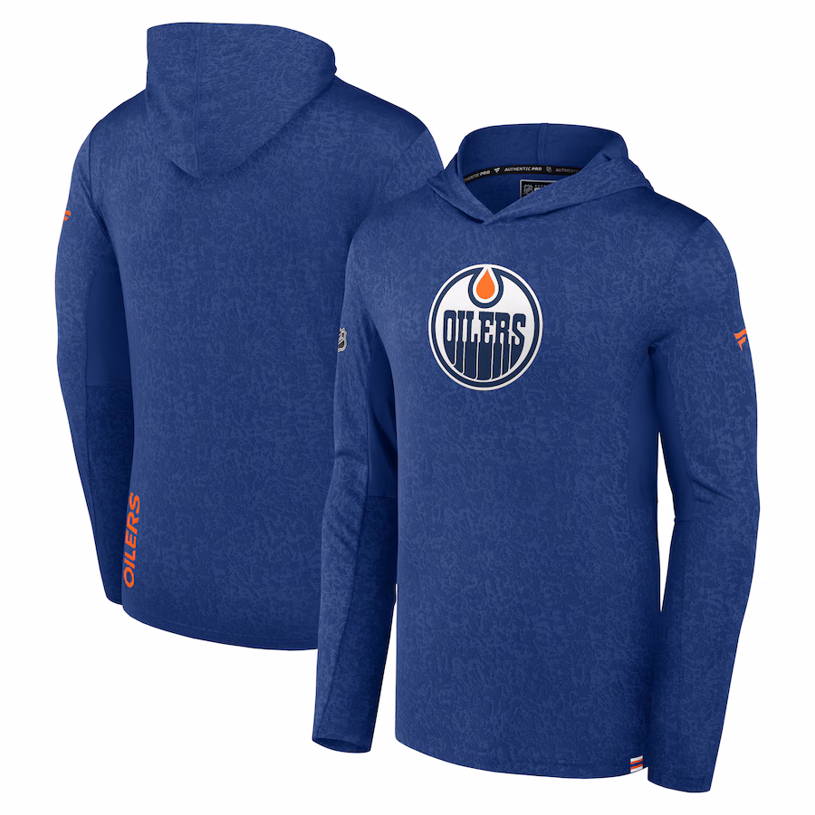 Men's Edmonton Oilers Fanatics Royal Authentic Pro Lightweight Pullover Hoodie - Jersey