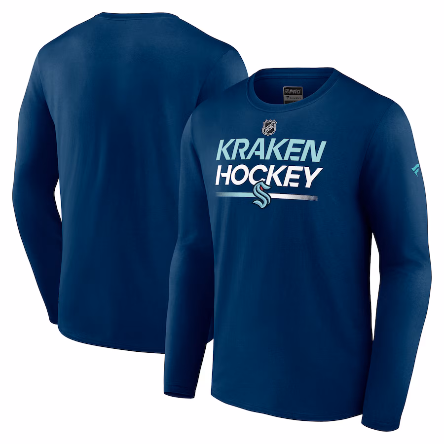 Men's Seattle Kraken Fanatics Deep Sea Blue Authentic Pro Primary Long Sleeve T-Shirt - Jersey