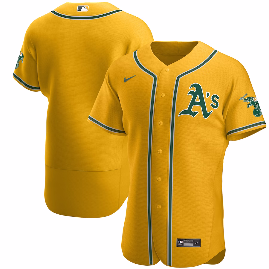 Men's Oakland Athletics Nike Gold Authentic Official Team Jersey - Jersey