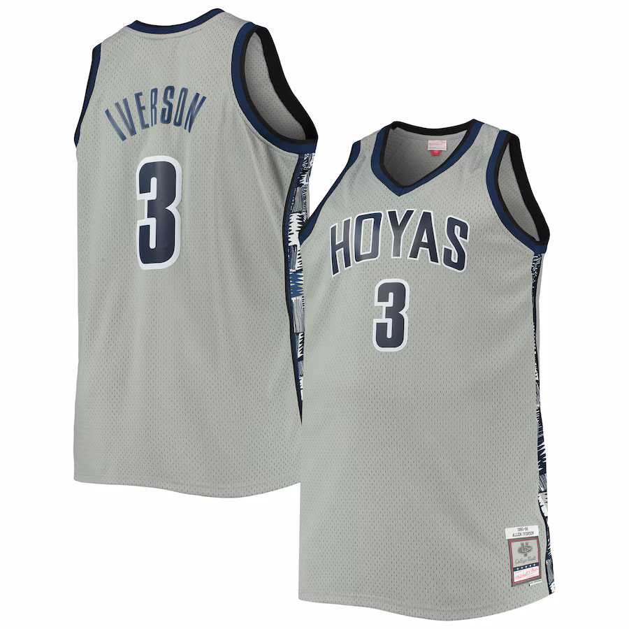 Men's Mitchell & Ness Allen Iverson Gray Georgetown Hoyas Big & Tall 1995/96 Replica Player Jersey - Jersey