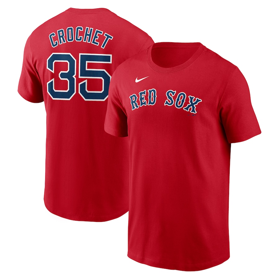 Men's Boston Red Sox Garrett Crochet Nike Red Fuse Name & Number T-Shirt - Jersey