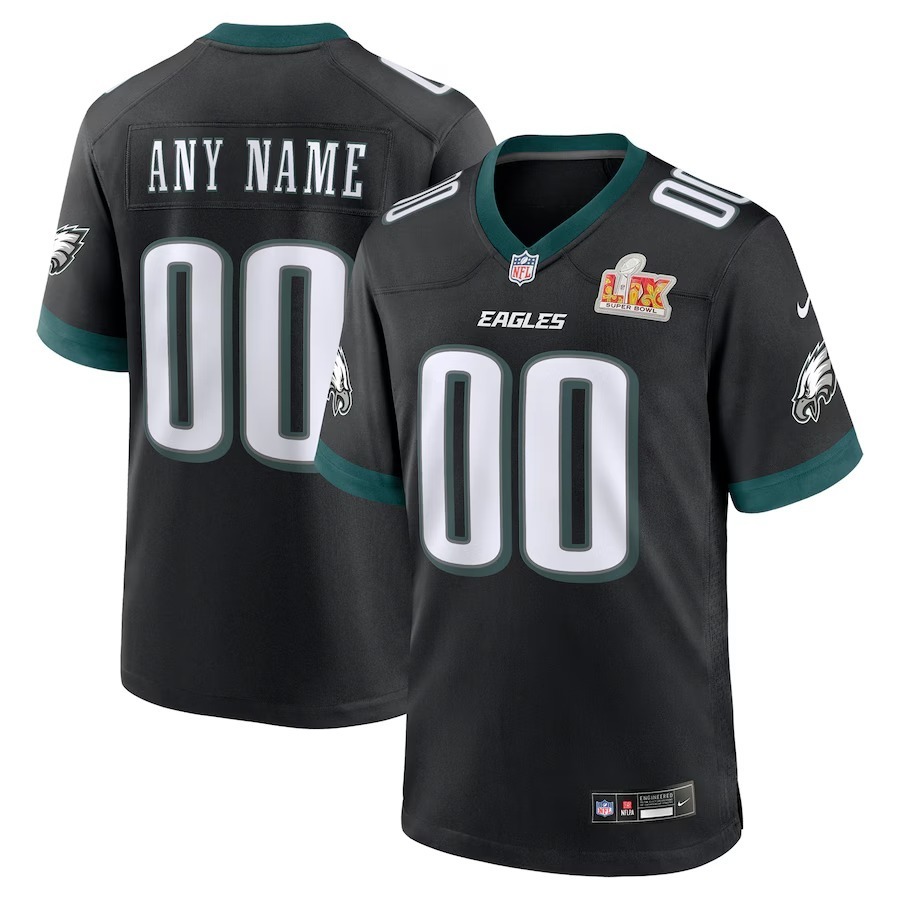 Men's Philadelphia Eagles Nike Black Super Bowl LIX Custom Alternate Game Jersey - Jersey