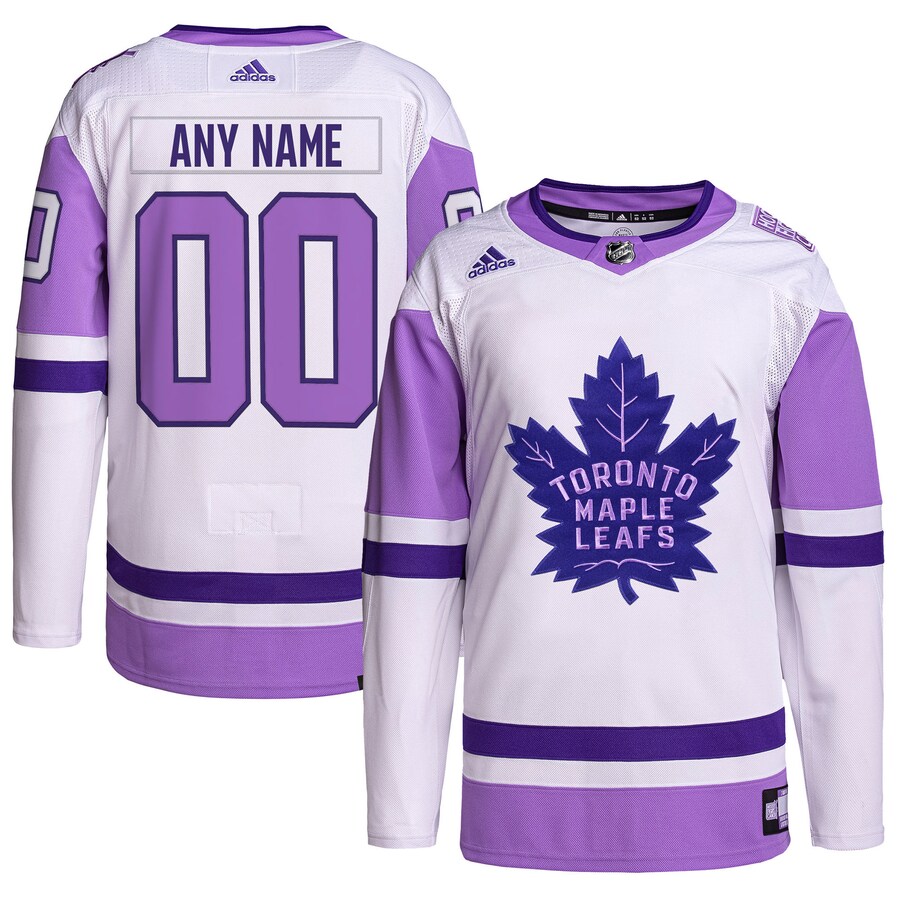 Men's Toronto Maple Leafs adidas White/Purple Hockey Fights Cancer Primegreen Authentic Custom Jersey - Jersey