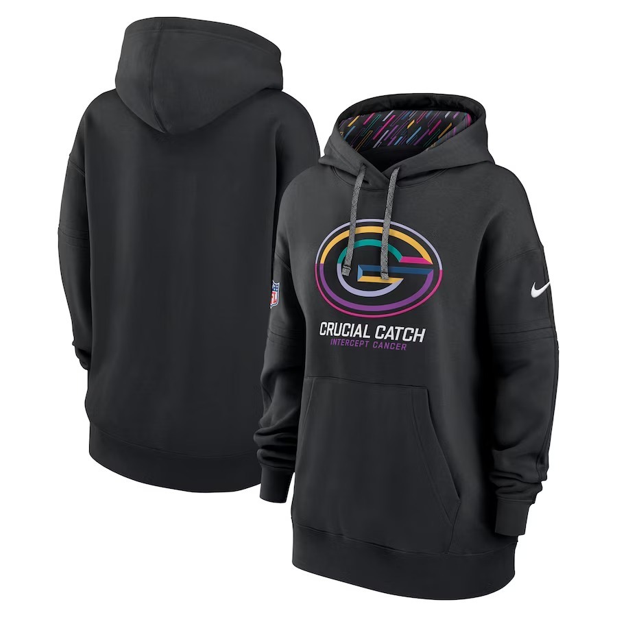Women's Green Bay Packers  Nike Black 2024 NFL Crucial Catch Club Pullover Hoodie - Jersey