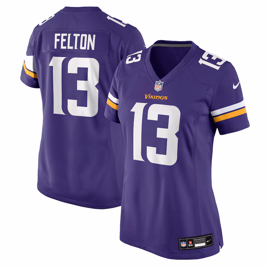 Women's Minnesota Vikings Tai Felton Nike Purple Team Game Jersey - Jersey