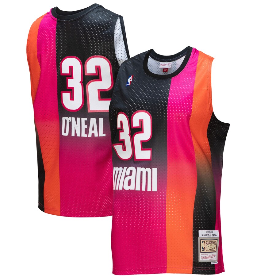 Men's Miami Heat Shaquille O'Neal Mitchell & Ness Pink/Black 2005/06 Hardwood Classics Fadeaway Swingman Player Jersey - Jersey