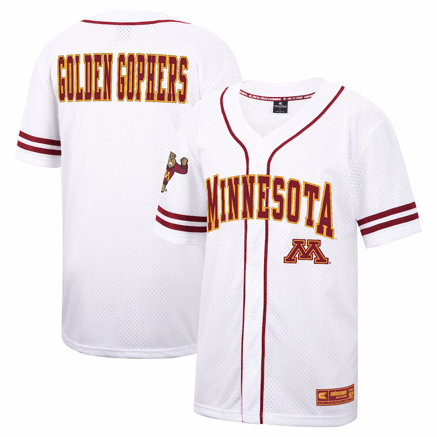 Minnesota Golden Gophers Colosseum Free Spirited Mesh Button-Up Baseball Jersey - White - Jersey