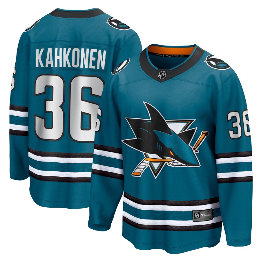Men's San Jose Sharks Kaapo Kahkonen Fanatics Branded Teal Home Breakaway Jersey - Jersey