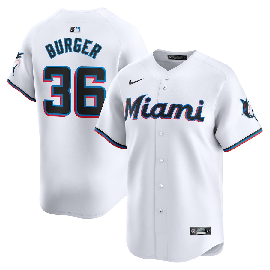 Men's Miami Marlins Jake Burger Nike White Home Limited Player Jersey - Jersey
